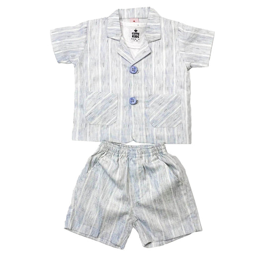New Born 2 piece Night Suit - Light blue stripe