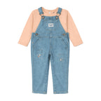Newborn Embroidered Denim Romper - Peach