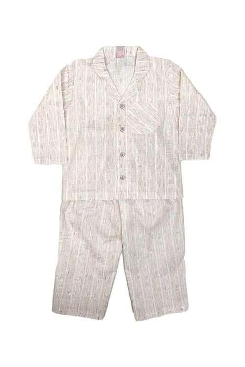 New Born 2 piece Night Suit - Light Brown stripe - Cute Kids