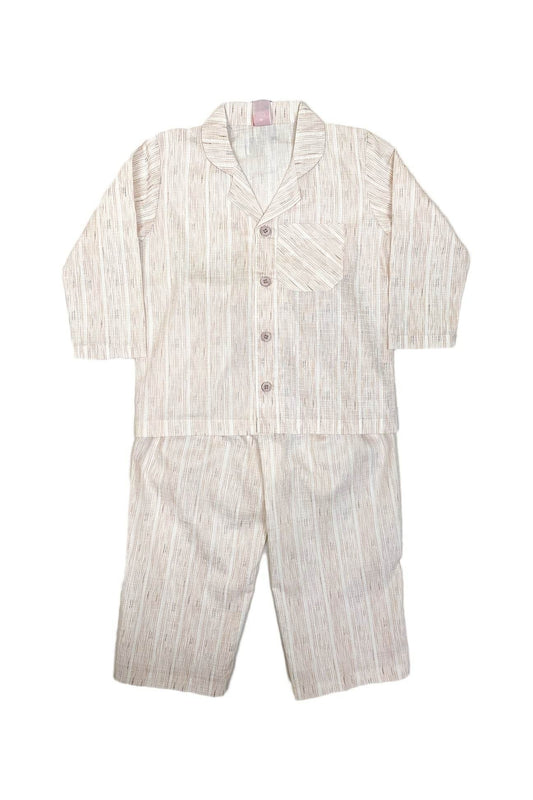 New Born 2 piece Night Suit - Light Brown stripe - Cute Kids