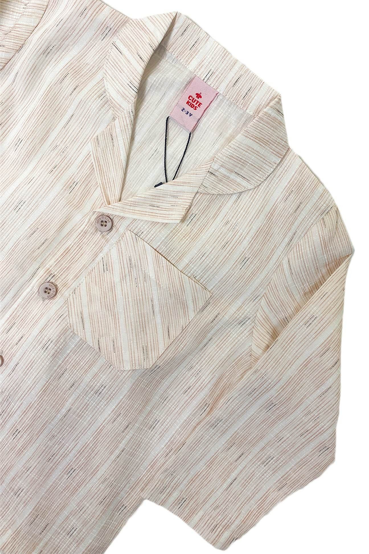 New Born 2 piece Night Suit - Light Brown stripe - Cute Kids