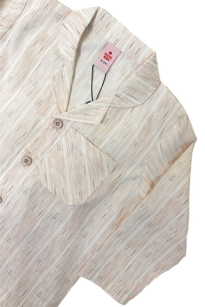 New Born 2 piece Night Suit - Light Brown stripe - Cute Kids