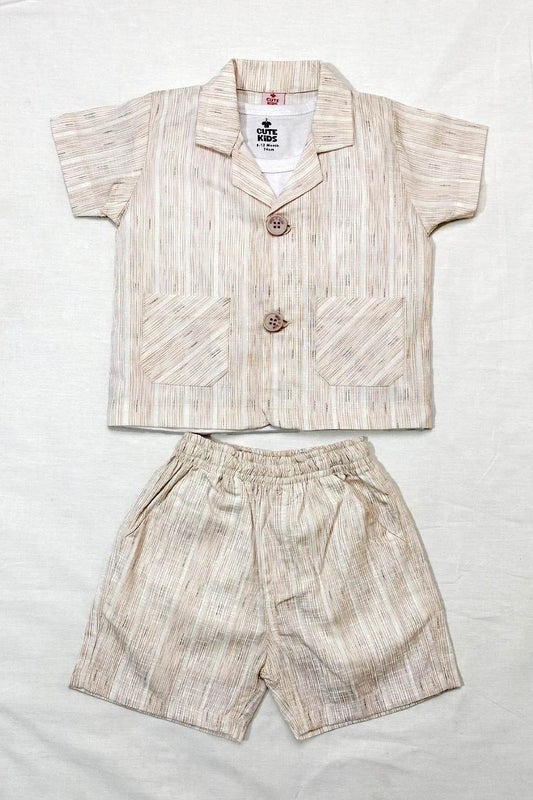 Boys 3-piece Suit - Light brown stripe - Cute Kids