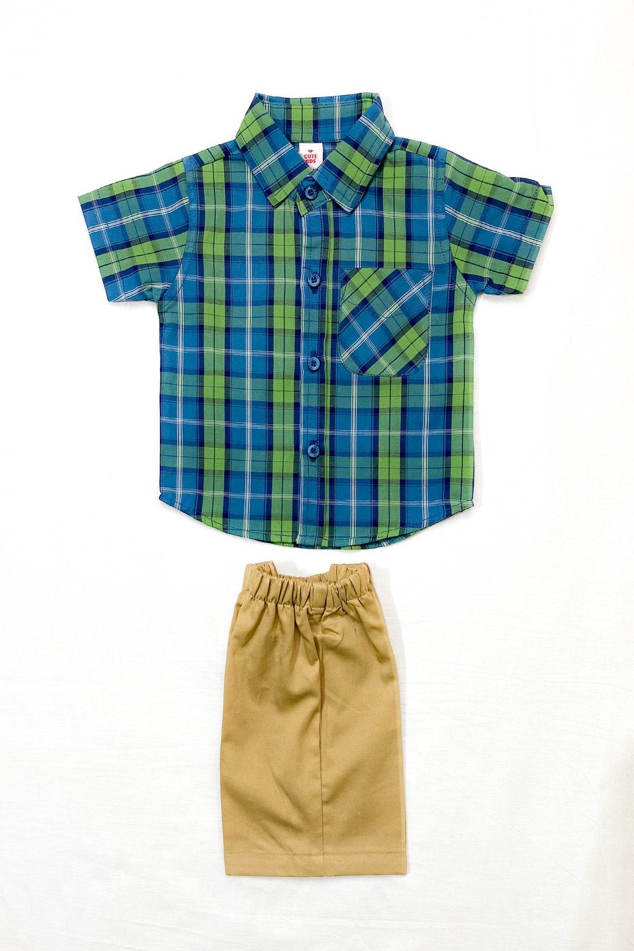 Boys 2 piece Suit - Check Green-Blue & Beige - Cute Kids