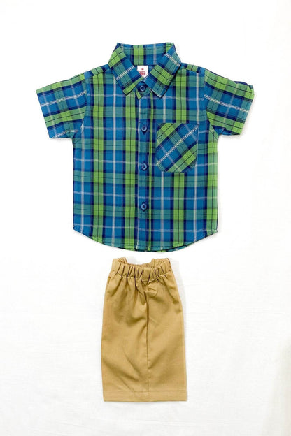 Boys 2 piece Suit - Check Green-Blue & Beige - Cute Kids