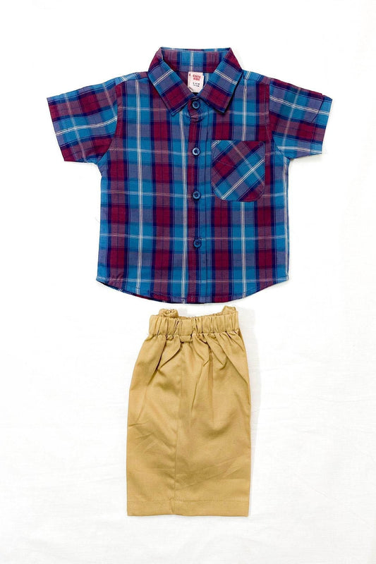 Boys 2 piece Suit - Check Red-Blue & Beige - Cute Kids