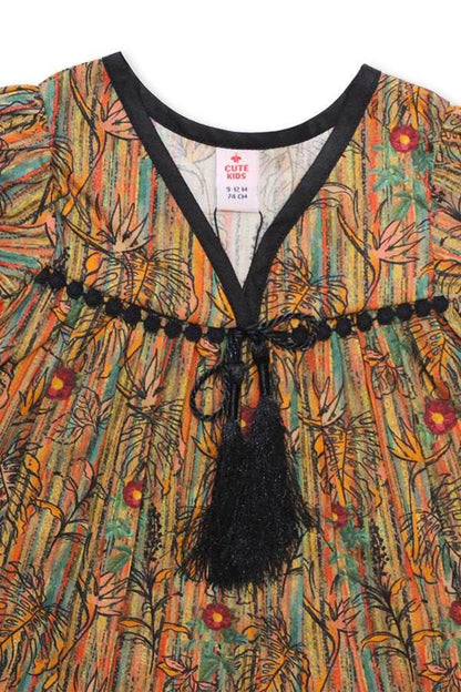 Girls Ethnic-Inspired Printed Top – Brown Multicolor - Cute Kids