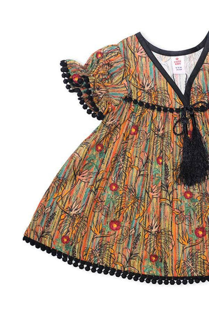 Girls Ethnic-Inspired Printed Top – Brown Multicolor - Cute Kids