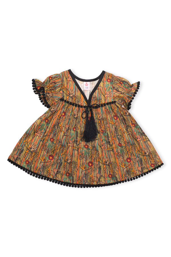 Girls Ethnic-Inspired Printed Top – Brown Multicolor