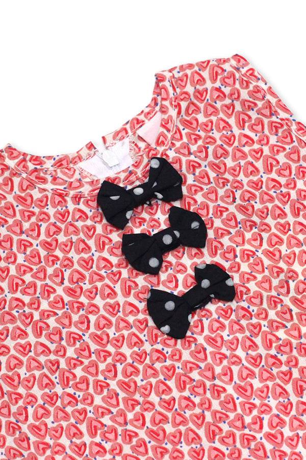 NewBorn Bow Heart Printed & Polka Dot Co-ord Set – Red & Navy - Cute Kids