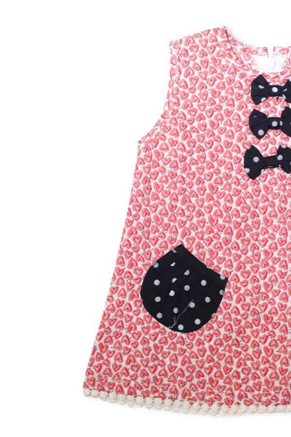 NewBorn Bow Heart Printed & Polka Dot Co-ord Set – Red & Navy - Cute Kids