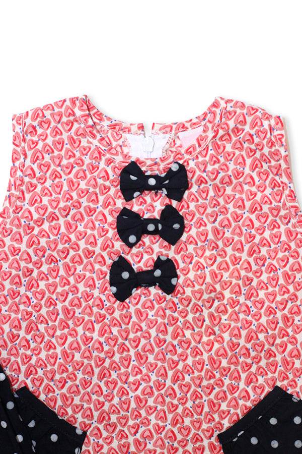 NewBorn Bow Heart Printed & Polka Dot Co-ord Set – Red & Navy - Cute Kids