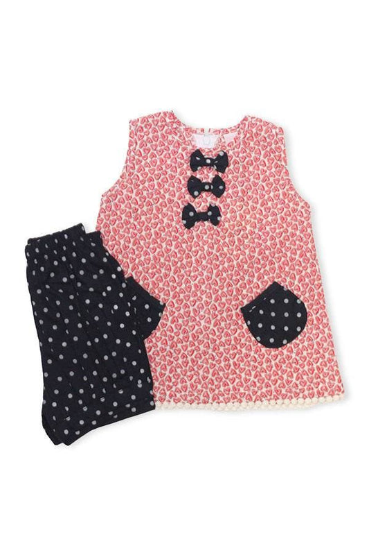 NewBorn Bow Heart Printed & Polka Dot Co-ord Set – Red & Navy - Cute Kids