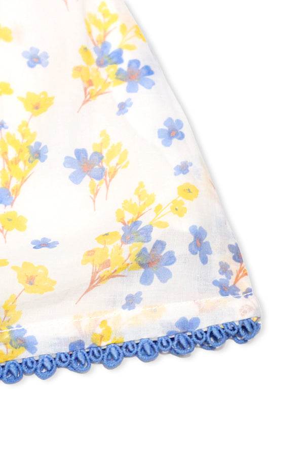 NewBorn Floral Printed Co-ord Set with Panty – White, Yellow & Blue - Cute Kids