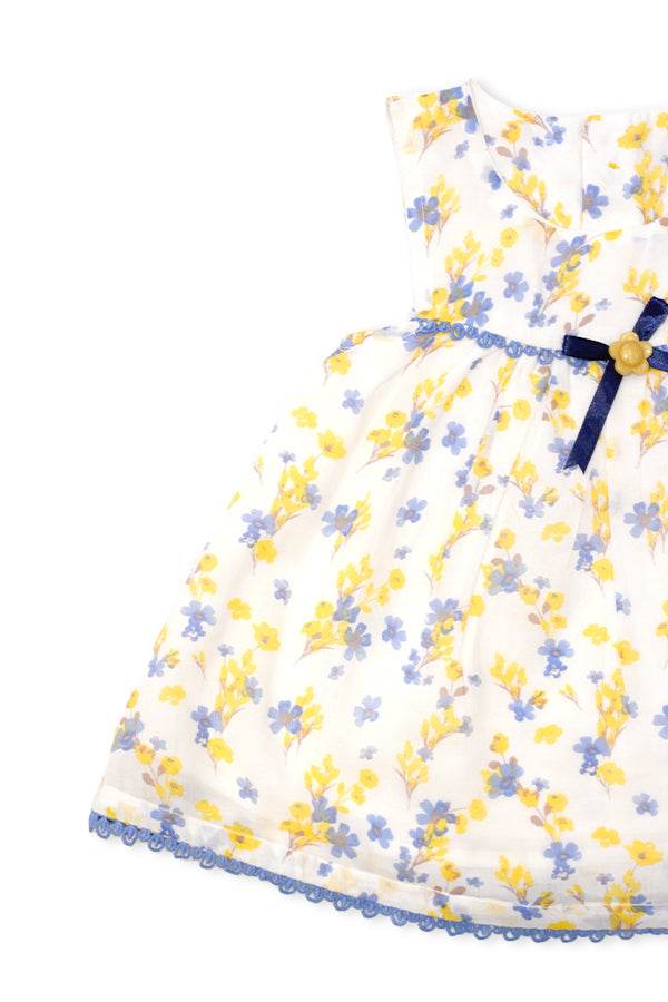 NewBorn Floral Printed Co-ord Set with Panty – White, Yellow & Blue - Cute Kids