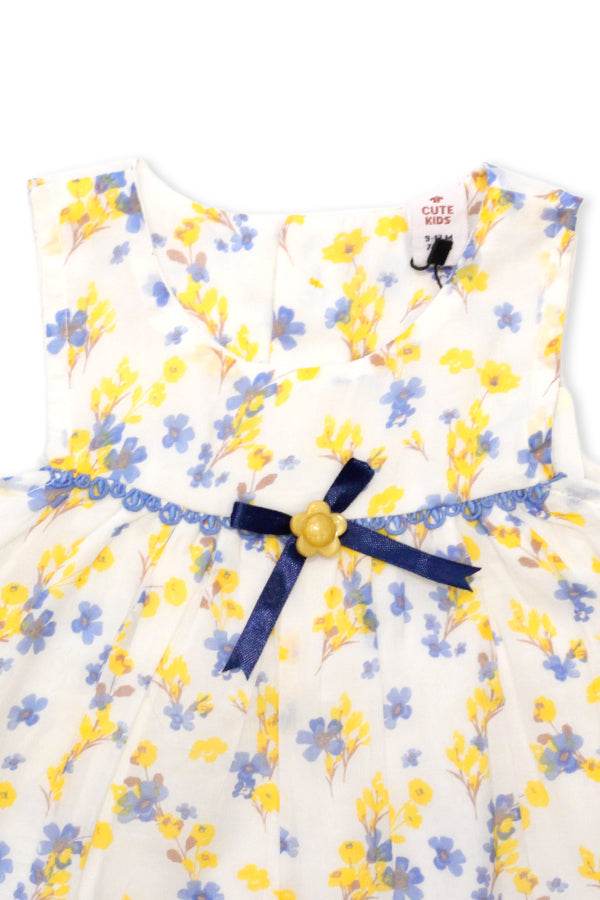NewBorn Floral Printed Co-ord Set with Panty – White, Yellow & Blue - Cute Kids