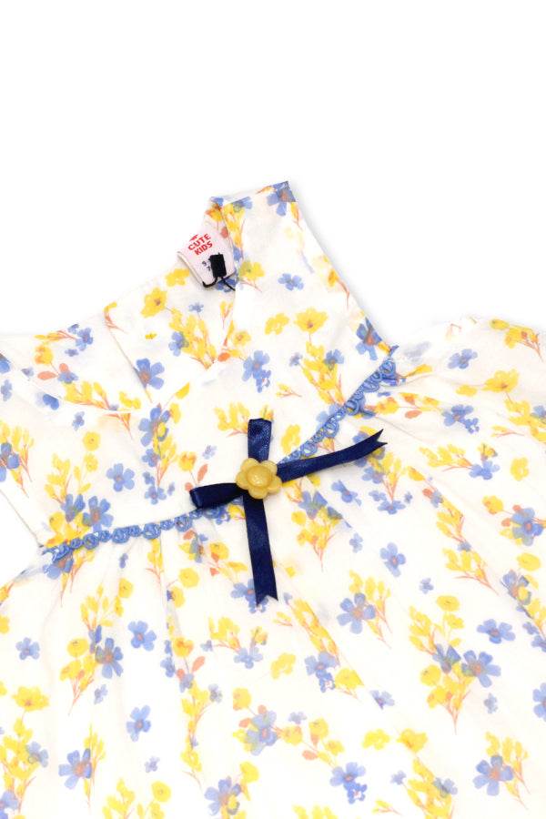NewBorn Floral Printed Co-ord Set with Panty – White, Yellow & Blue - Cute Kids