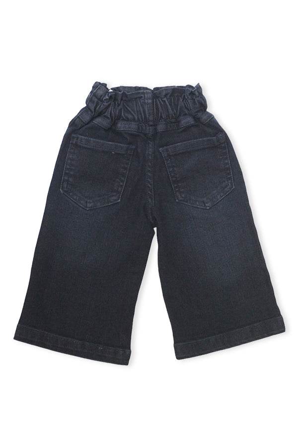 Girls Black Wide-Leg Pants with Pink Bow Print - Cute Kids