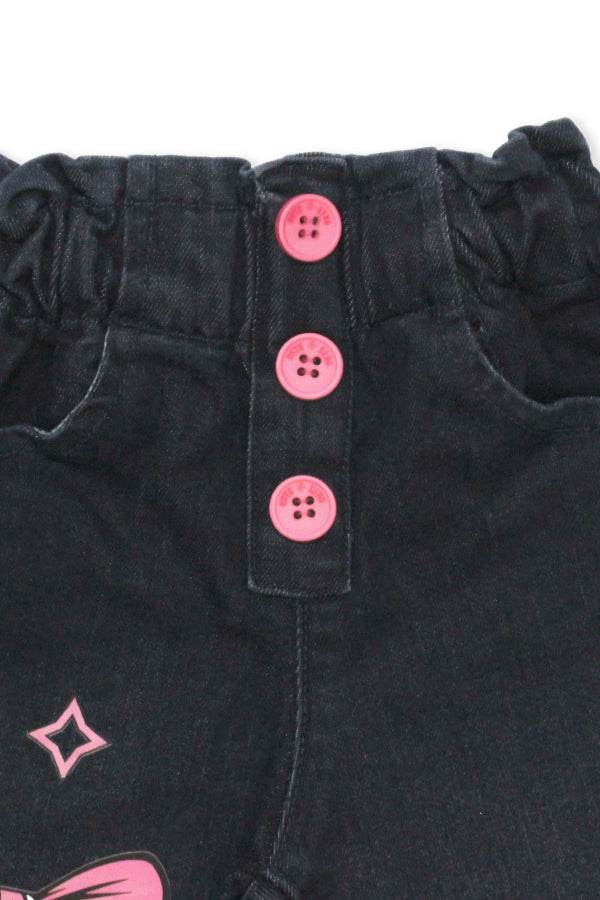 Girls Black Wide-Leg Pants with Pink Bow Print - Cute Kids