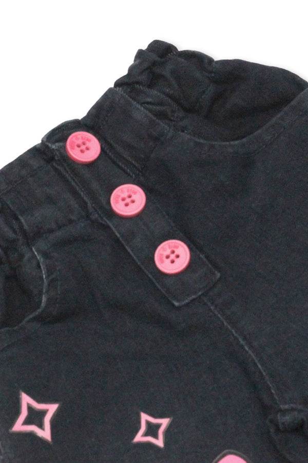 Girls Black Wide-Leg Pants with Pink Bow Print - Cute Kids