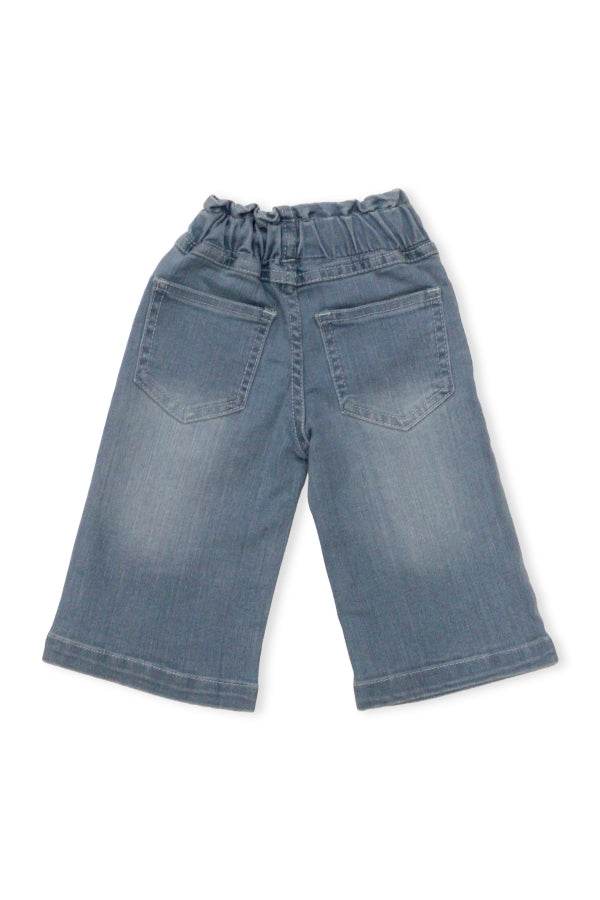 Girls Mide Wash Wide-Leg Pants with Pink Bow Print - Cute Kids