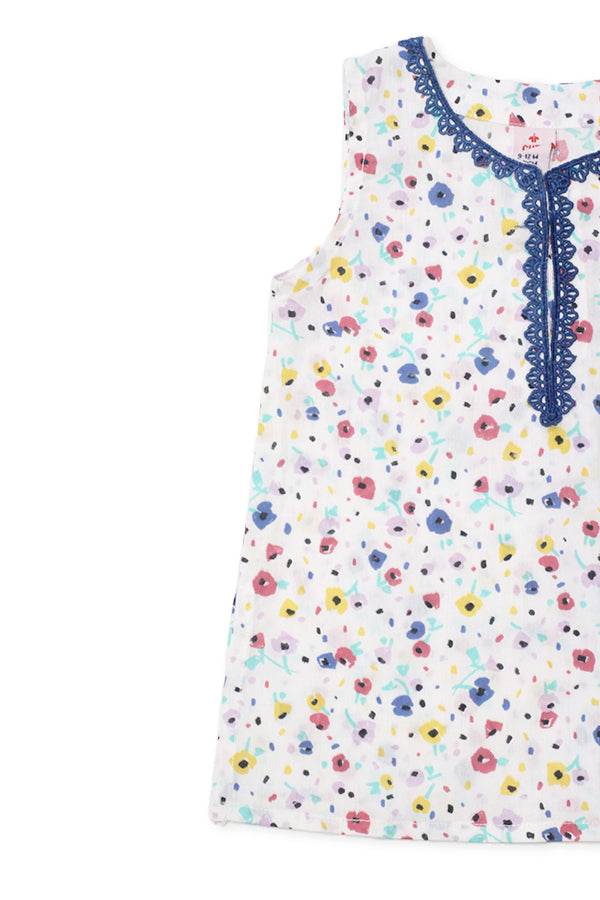 Girls Printed Lawn Co-ord Set – White & Multi - Cute Kids