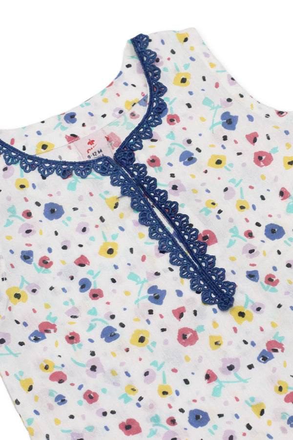 Girls Printed Lawn Co-ord Set – White & Multi - Cute Kids