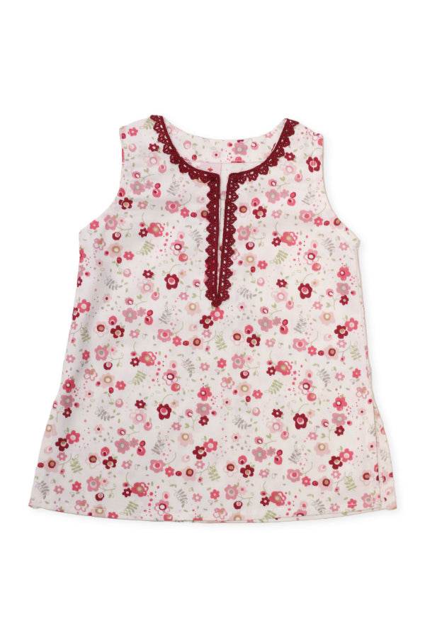 Girls Printed Lawn Co-ord Set – White & Multi-Colored Blooms - Cute Kids