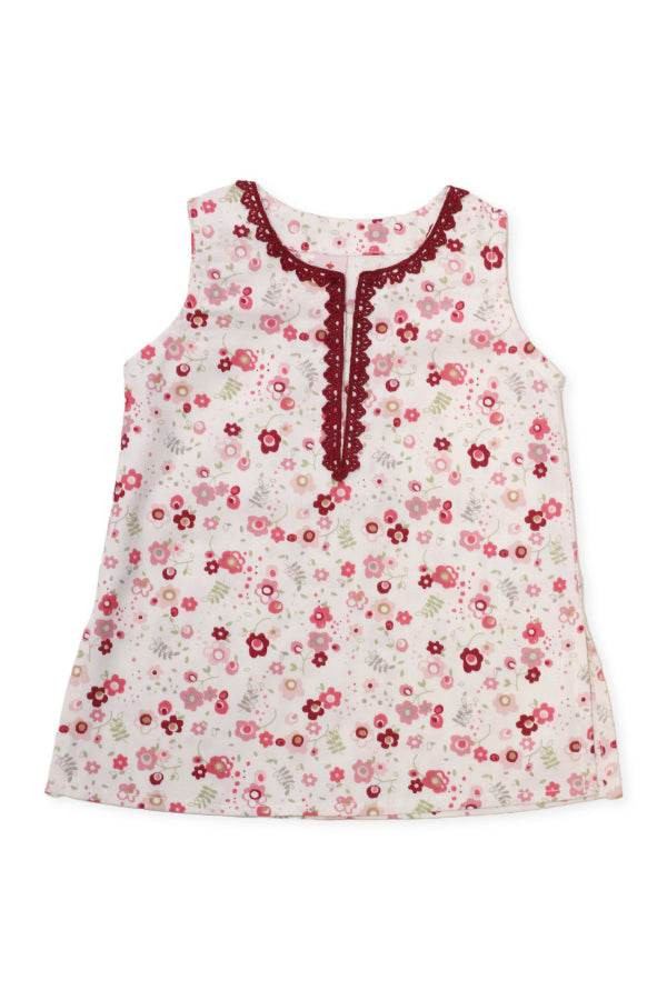 Girls Printed Lawn Co-ord Set – White & Multi-Colored Blooms - Cute Kids