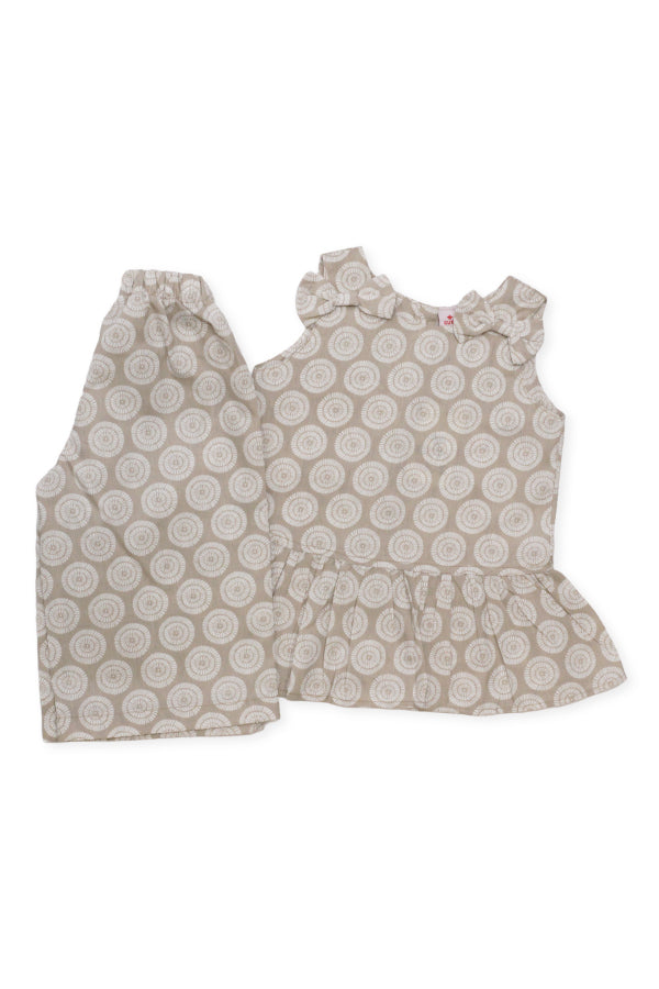 Girls Printed Co-ord Set – Fawn & White