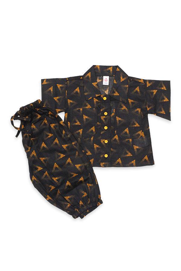 Girls Printed Co-ord Set – Black & Mustard - Cute Kids
