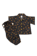 Girls Printed Co-ord Set – Black & Mustard - Cute Kids