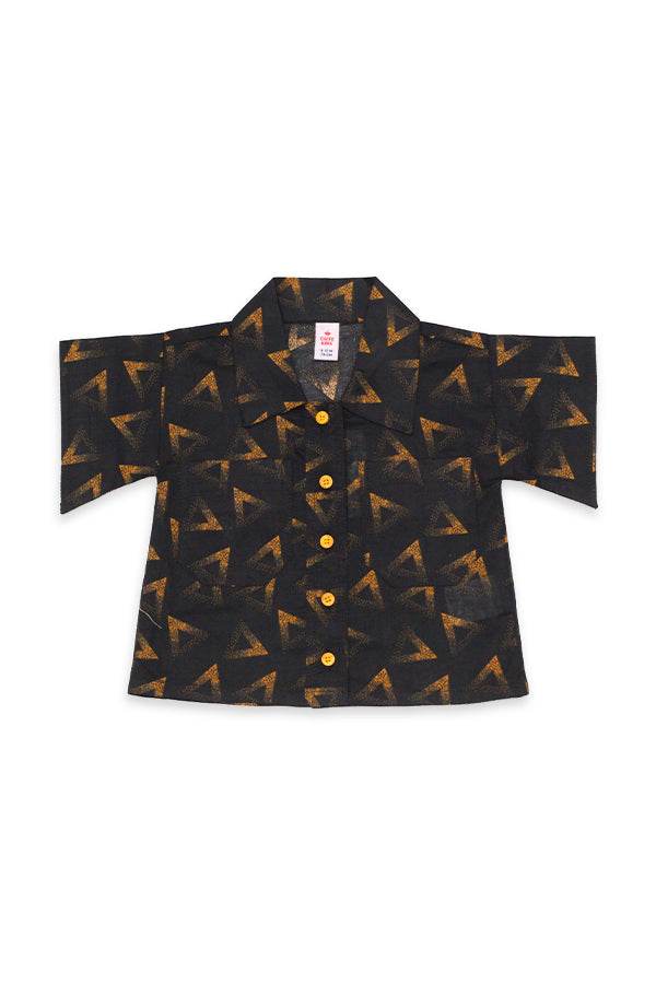 Girls Printed Co-ord Set – Black & Mustard - Cute Kids