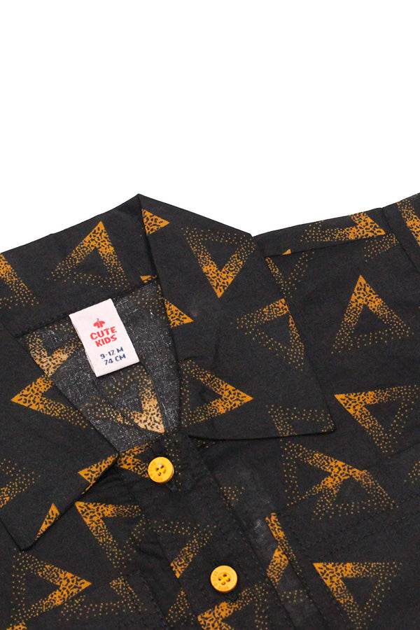 Girls Printed Co-ord Set – Black & Mustard - Cute Kids