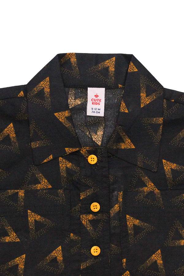 Girls Printed Co-ord Set – Black & Mustard - Cute Kids