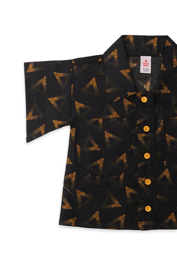 Girls Printed Co-ord Set – Black & Mustard - Cute Kids