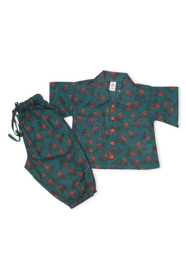 Girls Printed Co-ord Set – Green & Red - Cute Kids