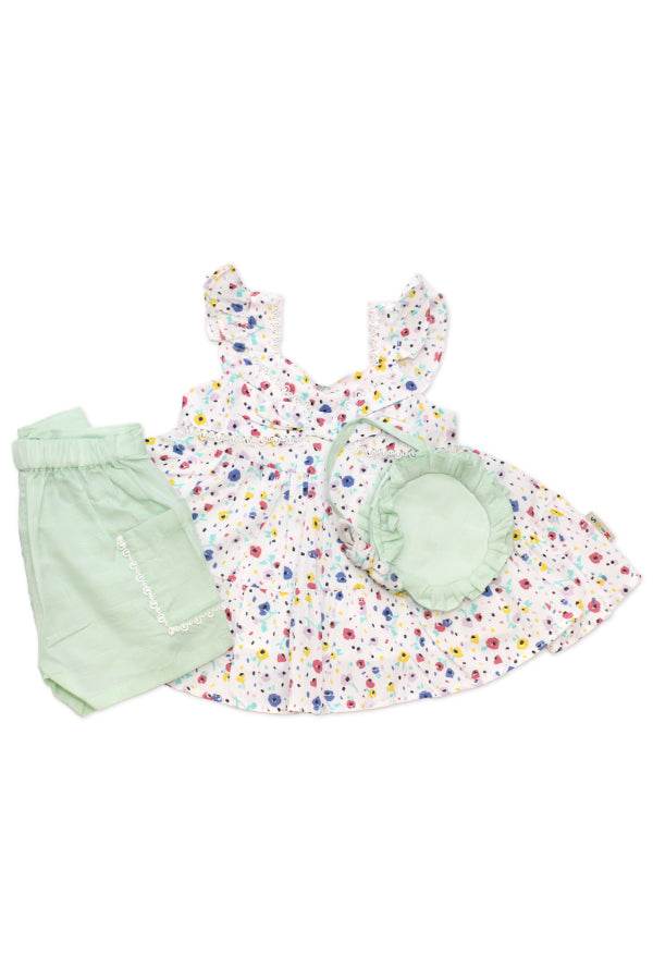 Newborn Floral Printed Co-ord Set with Purse – White & Mint - Cute Kids