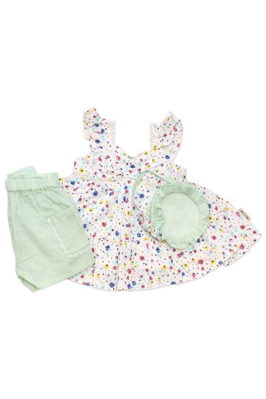 Newborn Floral Printed Co-ord Set with Purse – White & Mint - Cute Kids