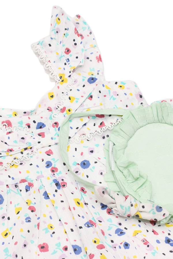 Newborn Floral Printed Co-ord Set with Purse – White & Mint - Cute Kids