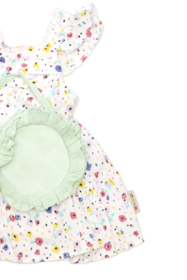 Newborn Floral Printed Co-ord Set with Purse – White & Mint - Cute Kids