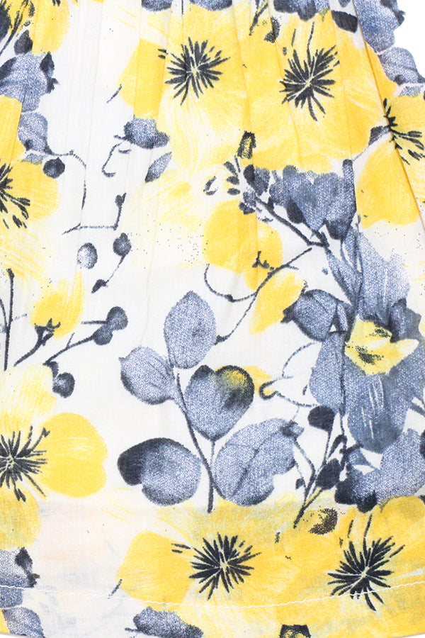 Girls Printed Lawn Frock – Yellow Floral