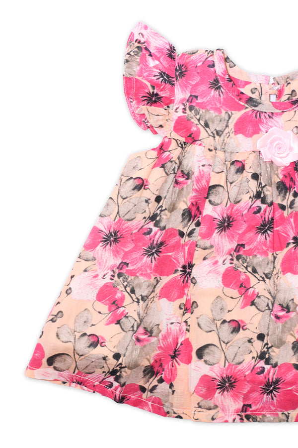 Girls Printed Lawn Frock – Pink Floral