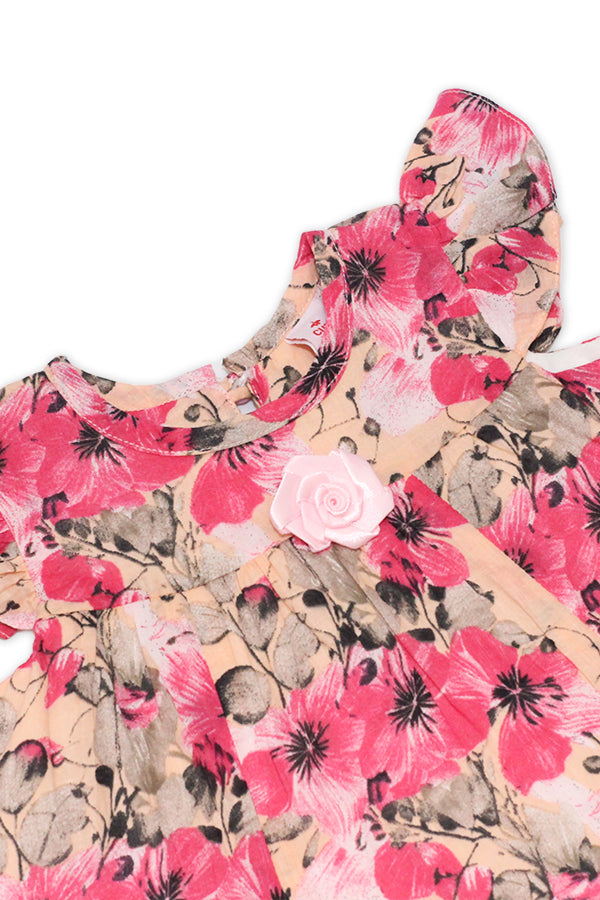 Girls Printed Lawn Frock – Pink Floral