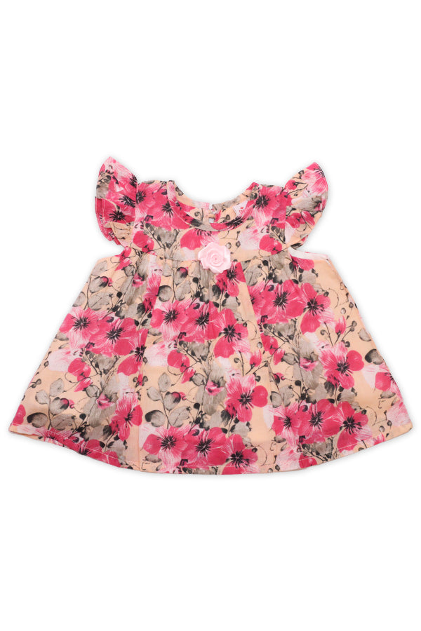 Girls Printed Lawn Frock – Pink Floral