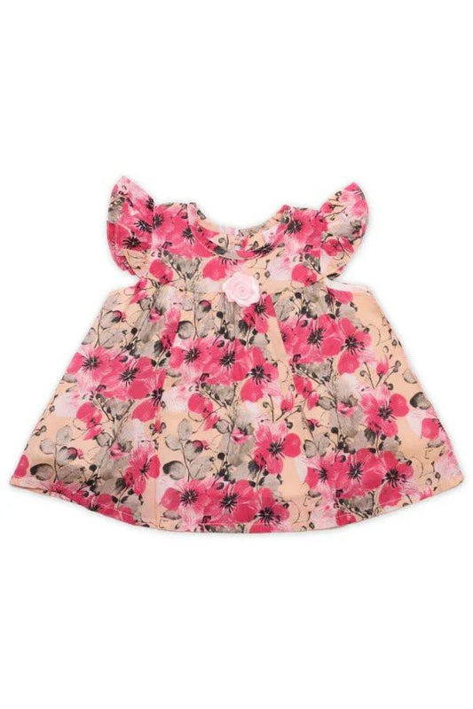 Girls Printed Lawn Frock – Pink Floral