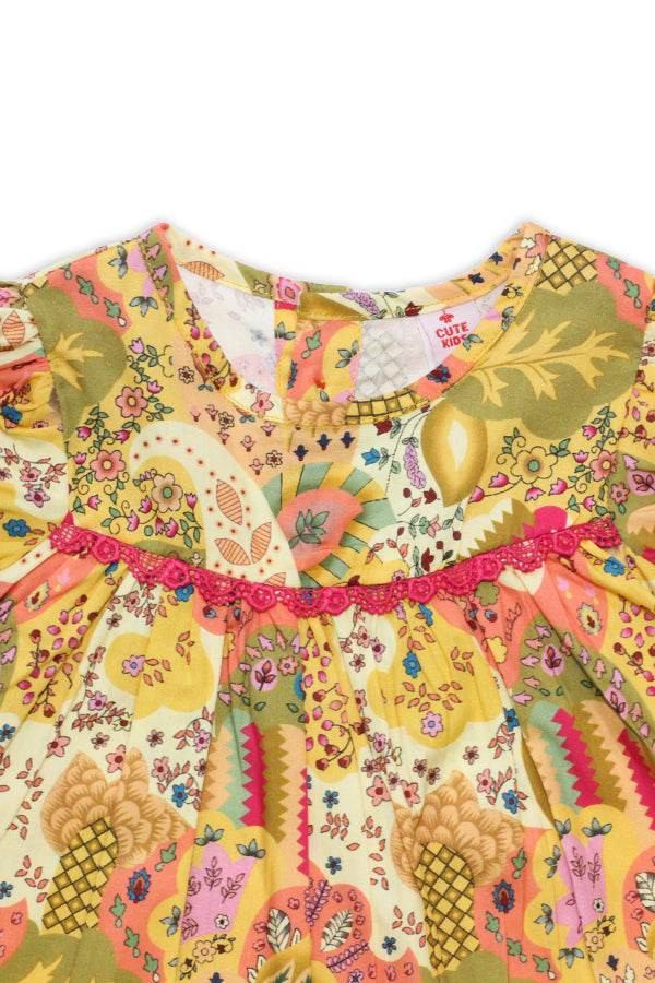 NewBorn Ethnic-Inspired Printed Co-ord Set with Panty – Multicolor - Cute Kids