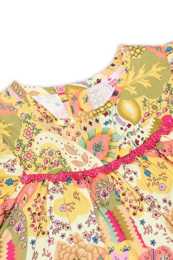 NewBorn Ethnic-Inspired Printed Co-ord Set with Panty – Multicolor - Cute Kids