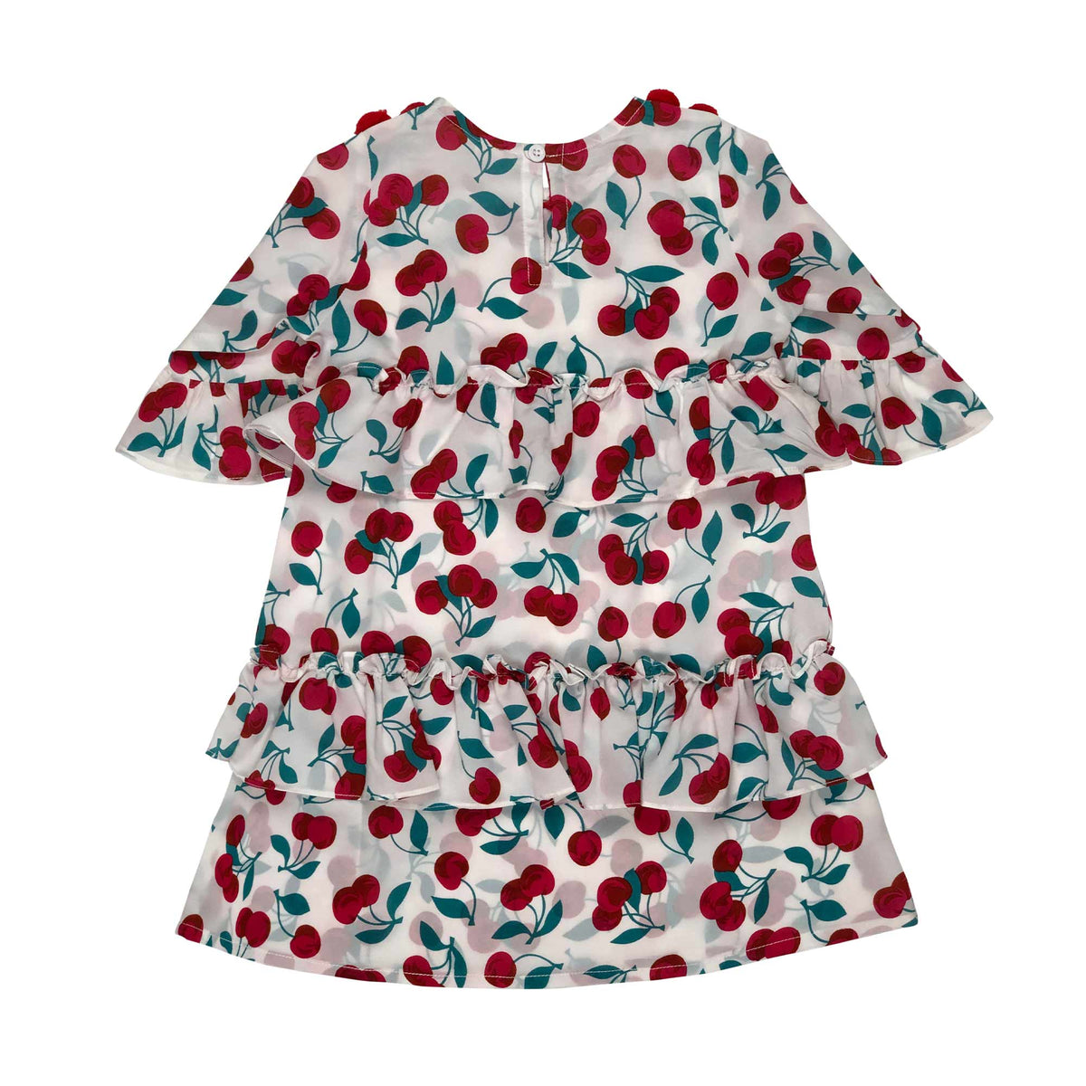 Girls Cherry Printed Frock - Red & White