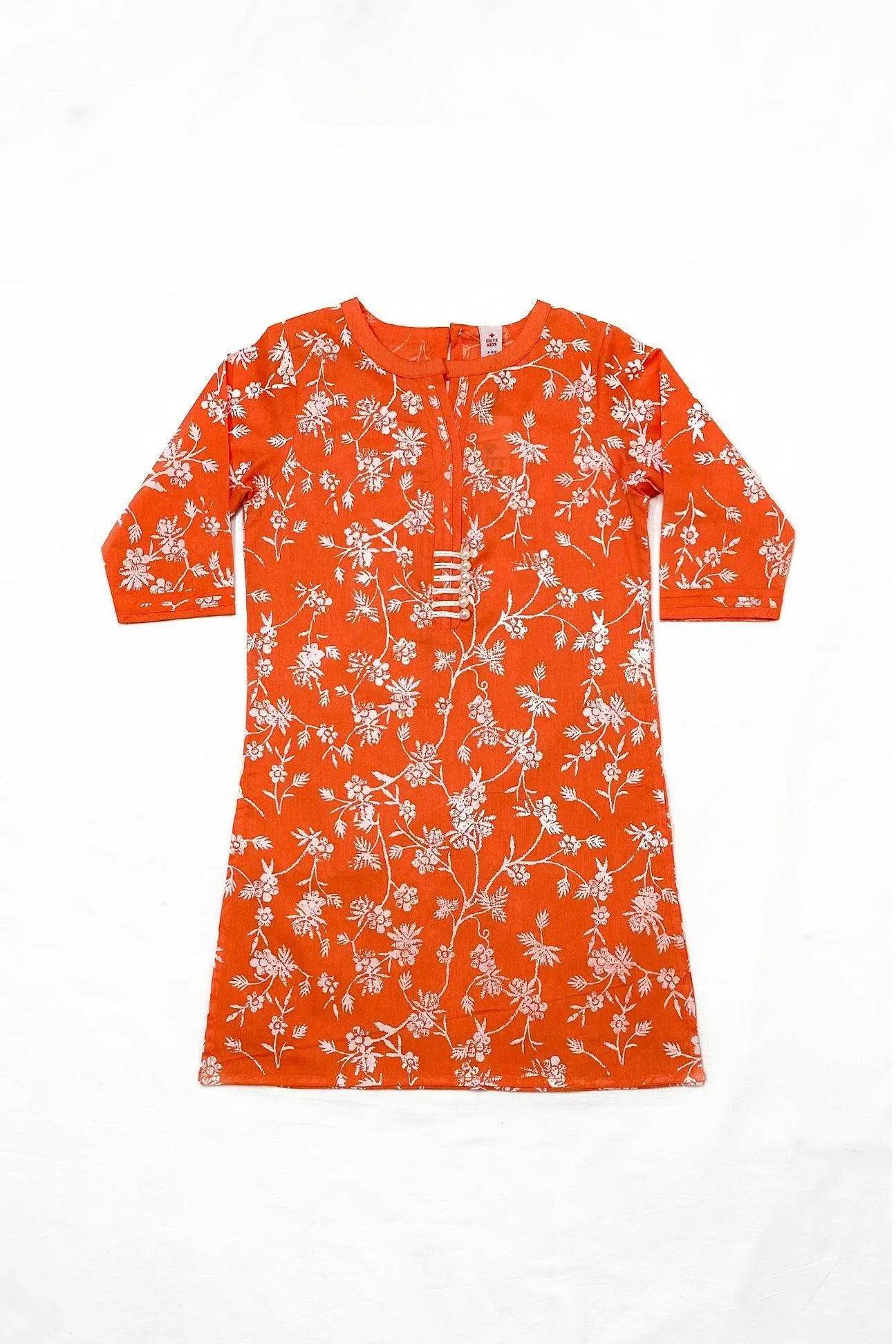 Girls Printed Kurti-Orange - Cute Kids